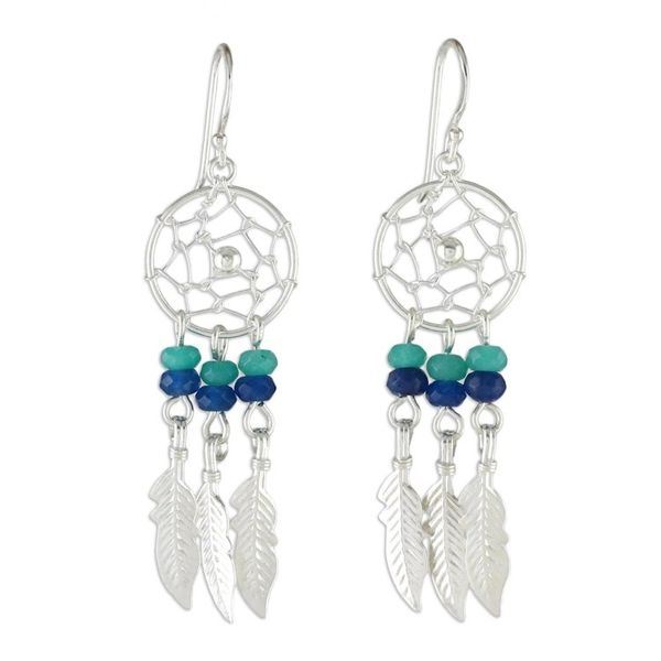 Alternate image for Quartz and Sterling Silver Dream Catcher Dangle Earrings Dream Keeper