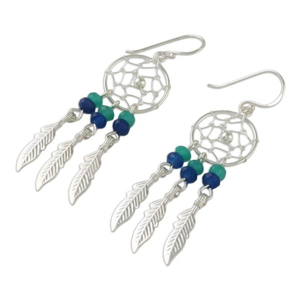 Alternate image for Quartz and Sterling Silver Dream Catcher Dangle Earrings Dream Keeper