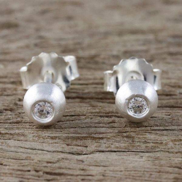 Alternate image for Sterling Silver and CZ Stud Earrings from Thailand Sparkling Eyes
