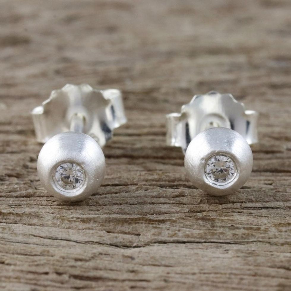 Sterling Silver and CZ Stud Earrings from Thailand 'Sparkling Eyes'
