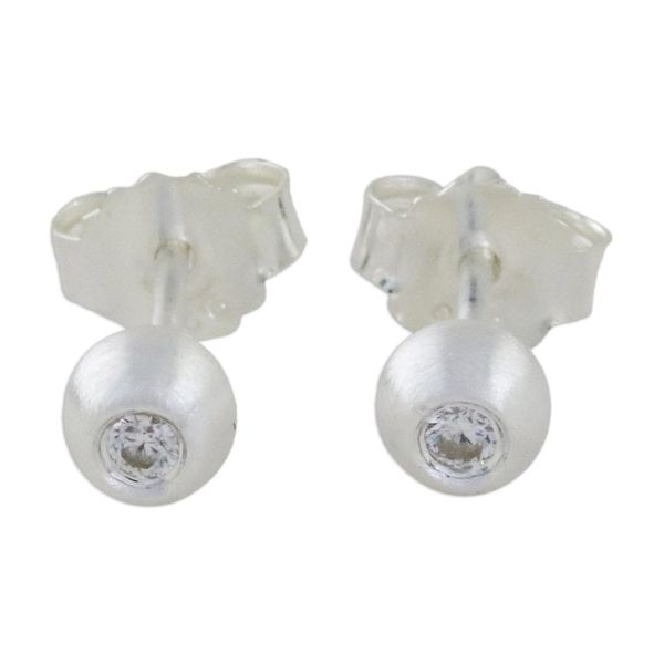 Alternate image for Sterling Silver and CZ Stud Earrings from Thailand Sparkling Eyes