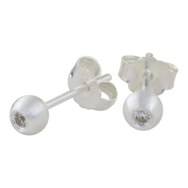 Alternate image for Sterling Silver and CZ Stud Earrings from Thailand Sparkling Eyes