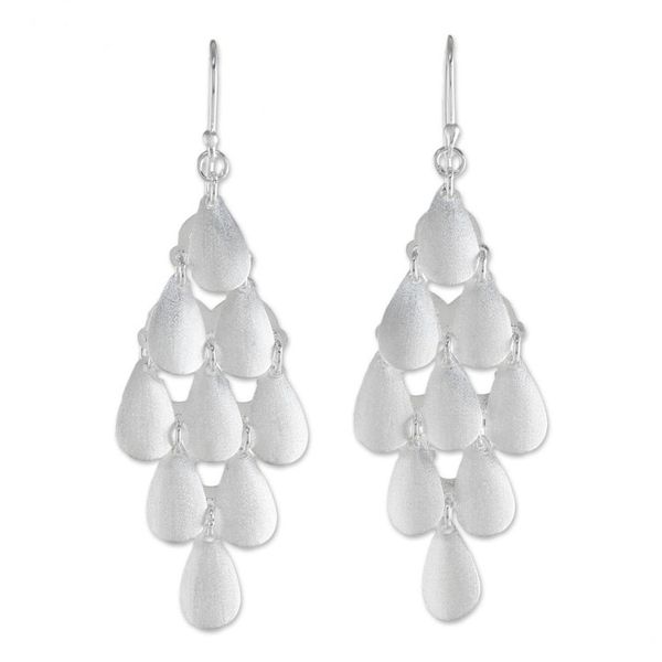 Alternate image for Thai Sterling Silver Shimmering Drop Dangle Earrings Rainy Diamonds