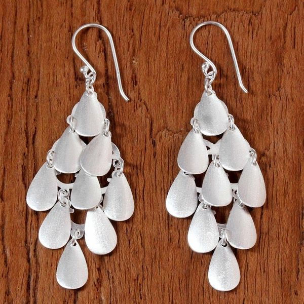 Alternate image for Thai Sterling Silver Shimmering Drop Dangle Earrings Rainy Diamonds