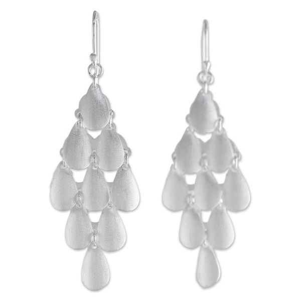 Alternate image for Thai Sterling Silver Shimmering Drop Dangle Earrings Rainy Diamonds