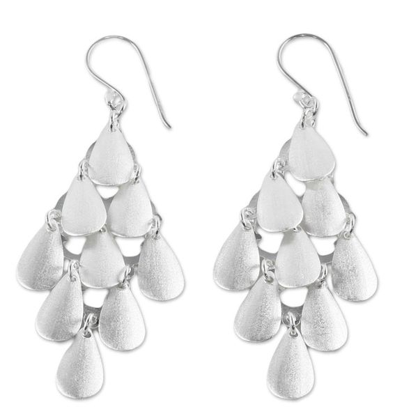 Alternate image for Thai Sterling Silver Shimmering Drop Dangle Earrings Rainy Diamonds