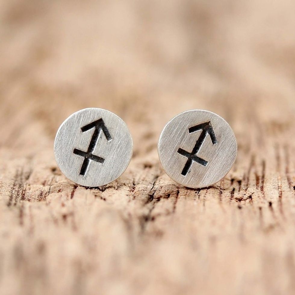 Sterling Silver Sagittarius Stud Earrings from Thailand 'Satin Sagittarius'