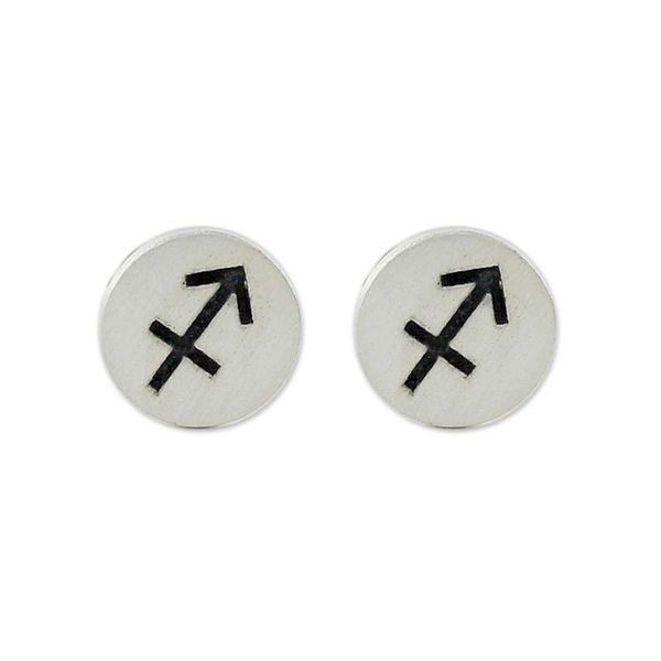 Alternate image for Sterling Silver Sagittarius Stud Earrings from Thailand Satin Sagittarius