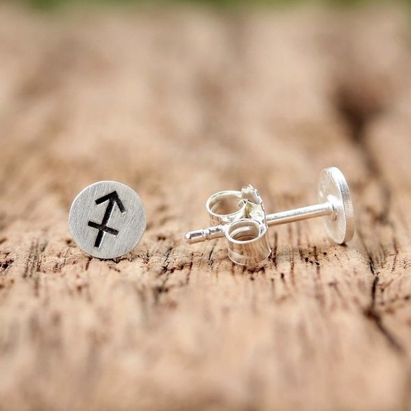 Alternate image for Sterling Silver Sagittarius Stud Earrings from Thailand Satin Sagittarius