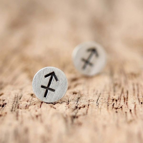 Alternate image for Sterling Silver Sagittarius Stud Earrings from Thailand Satin Sagittarius