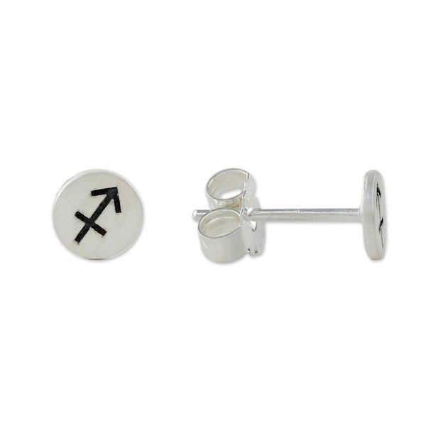 Alternate image for Sterling Silver Sagittarius Stud Earrings from Thailand Satin Sagittarius
