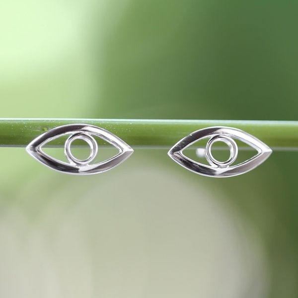 Alternate image for Handcrafted Sterling Silver Button Earrings from Thailand Magic Eye