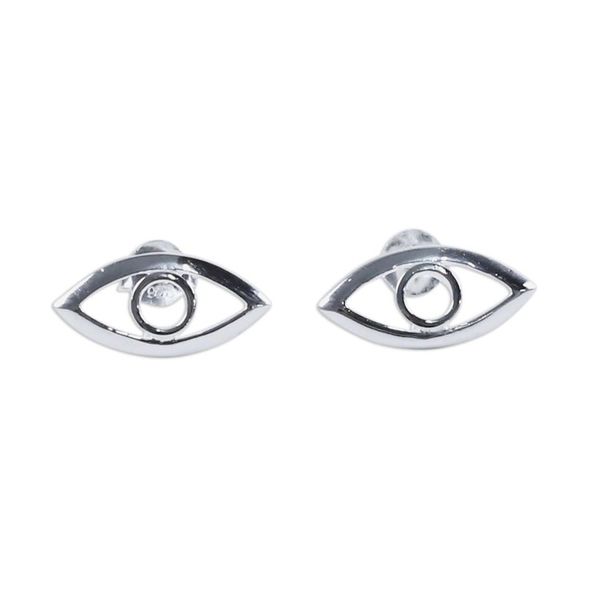 Alternate image for Handcrafted Sterling Silver Button Earrings from Thailand Magic Eye