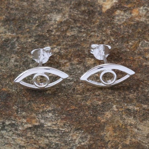 Alternate image for Handcrafted Sterling Silver Button Earrings from Thailand Magic Eye