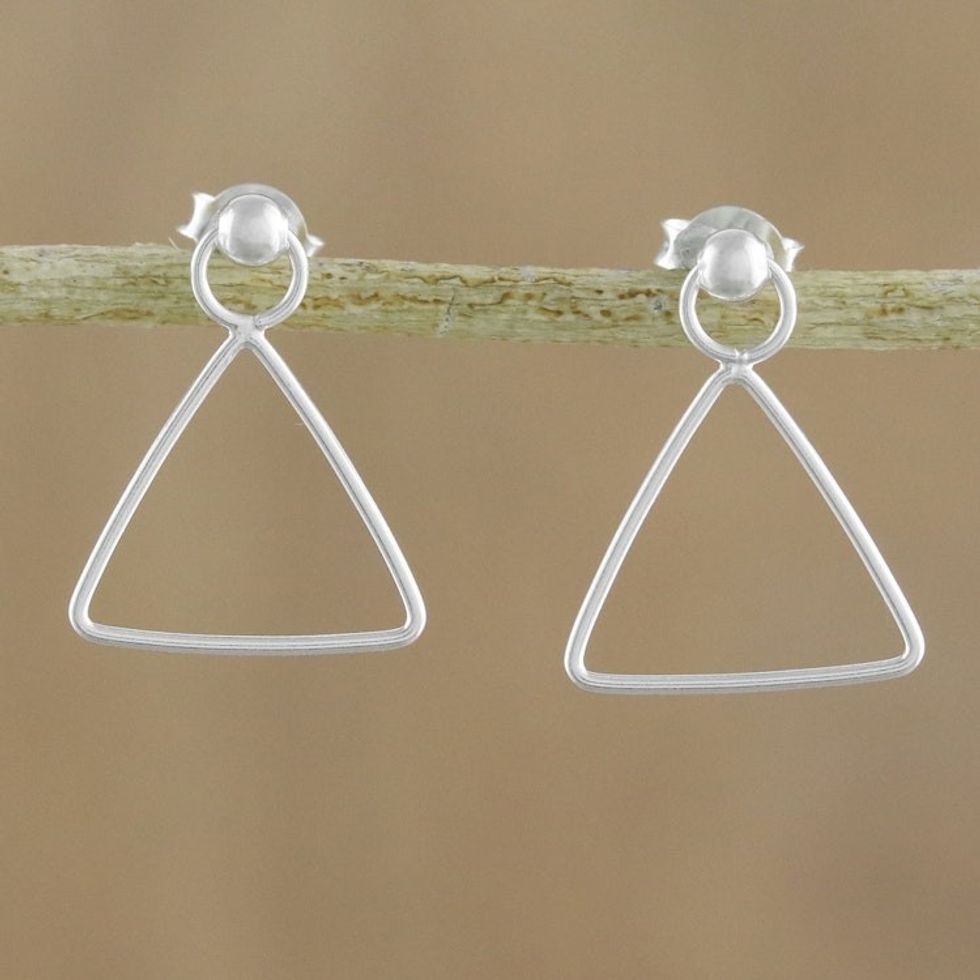 925 Sterling Silver Triangle Frame Earrings of Thailand 'Elegant Triangle'