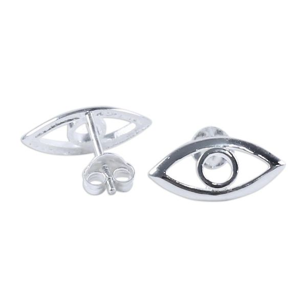 Alternate image for Handcrafted Sterling Silver Button Earrings from Thailand Magic Eye