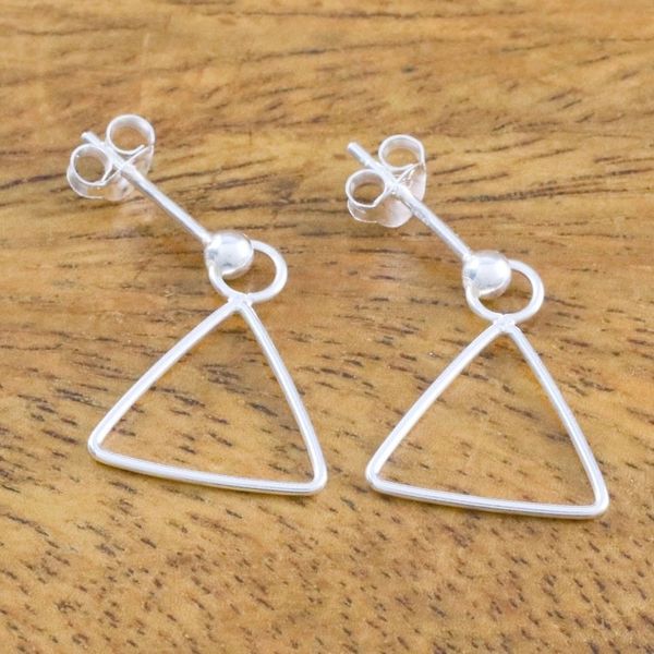 Alternate image for 925 Sterling Silver Triangle Frame Earrings of Thailand Elegant Triangle