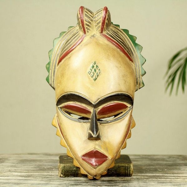 Alternate image for Artisan Crafted African Mask Carved from Wood Natural Beauty