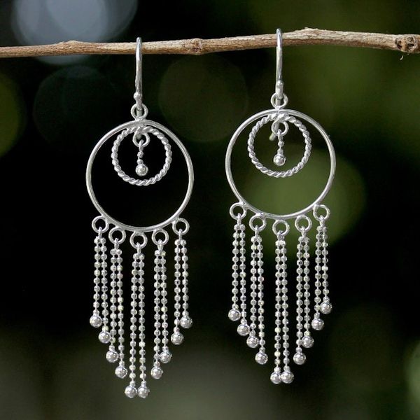Alternate image for Thai Artisan Jewelry Sterling Silver Chandelier Earrings Dream Protectors