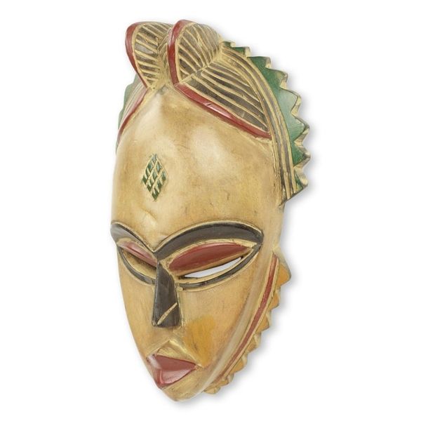 Alternate image for Artisan Crafted African Mask Carved from Wood Natural Beauty