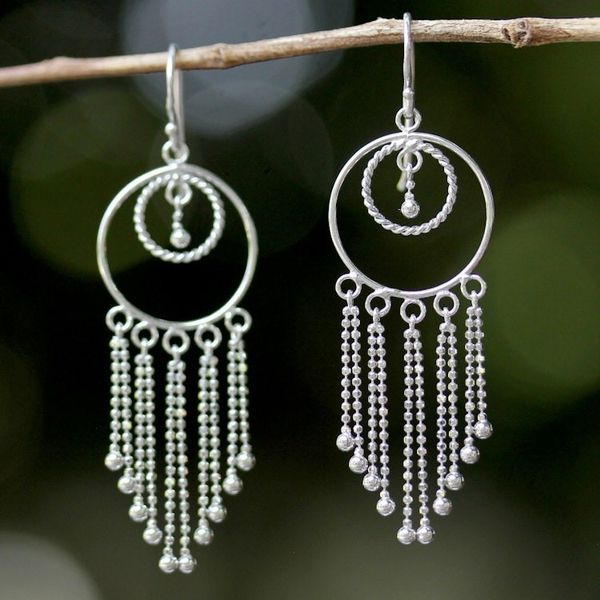 Alternate image for Thai Artisan Jewelry Sterling Silver Chandelier Earrings Dream Protectors