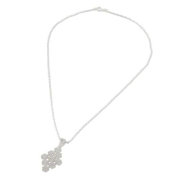 Alternate image for Sterling Silver Snowflake Pendant Necklace from Thailand Dazzling Snowflakes