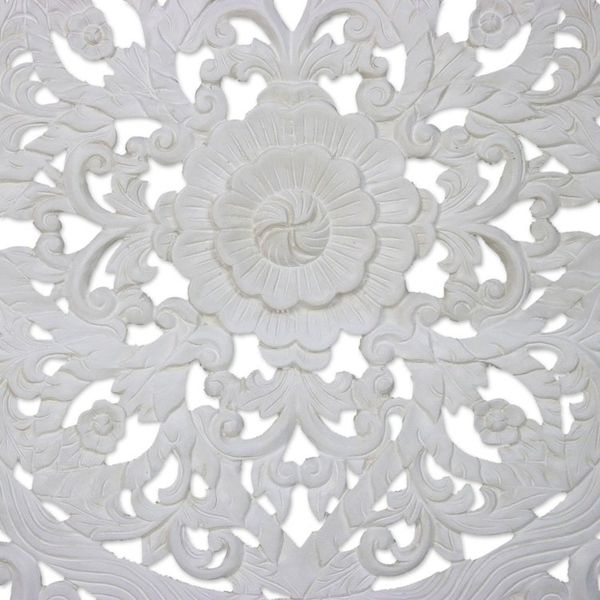 Alternate image for Hand-Carved Floral Acacia Wood Relief Panel from Thailand Tropical Flower