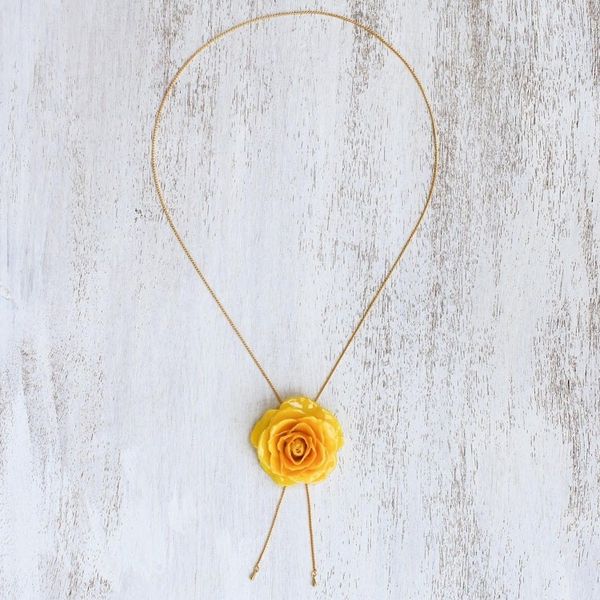 Alternate image for Gold and Genuine Yellow Rose Necklace from Thailand Garden Rose in Yellow