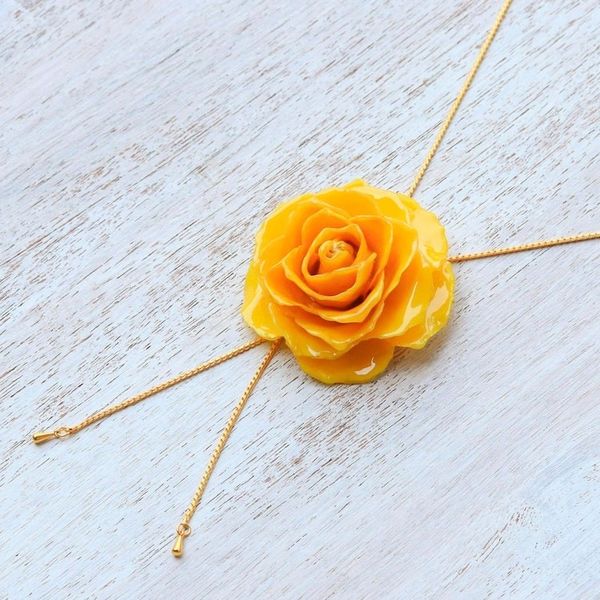 Alternate image for Gold and Genuine Yellow Rose Necklace from Thailand Garden Rose in Yellow