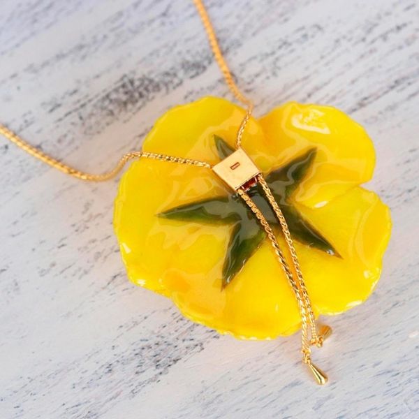 Alternate image for Gold and Genuine Yellow Rose Necklace from Thailand Garden Rose in Yellow