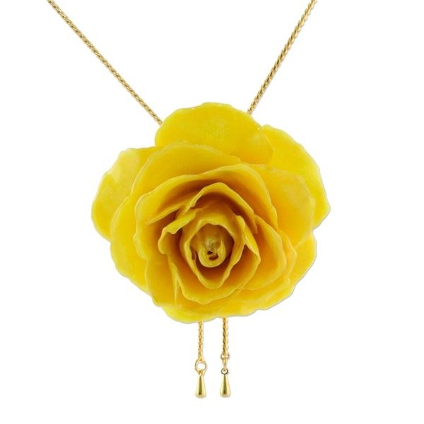Alternate image for Gold and Genuine Yellow Rose Necklace from Thailand Garden Rose in Yellow