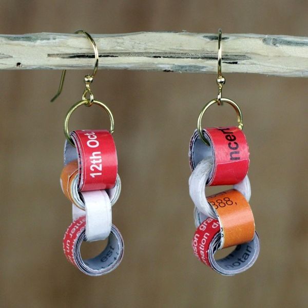 Alternate image for Chain Motif Recycled Paper Dangle Earrings from Ghana Eco Nkonson
