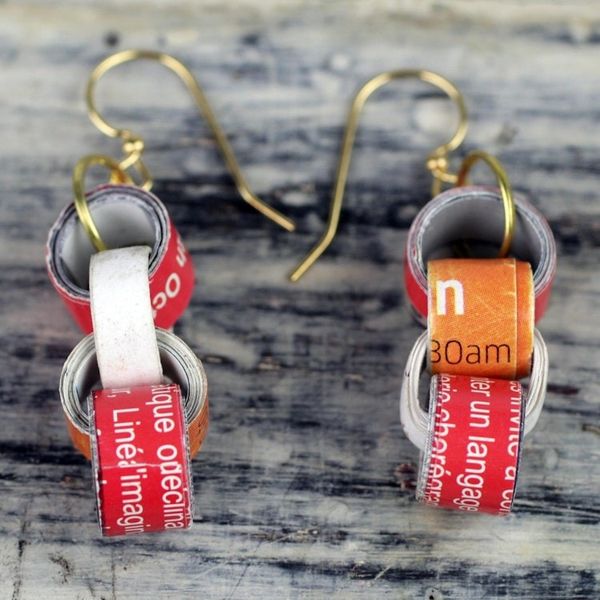 Alternate image for Chain Motif Recycled Paper Dangle Earrings from Ghana Eco Nkonson