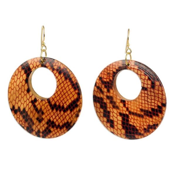 Alternate image for Sese Wood Snakeskin Motif Dangle Earrings from Ghana Anaconda