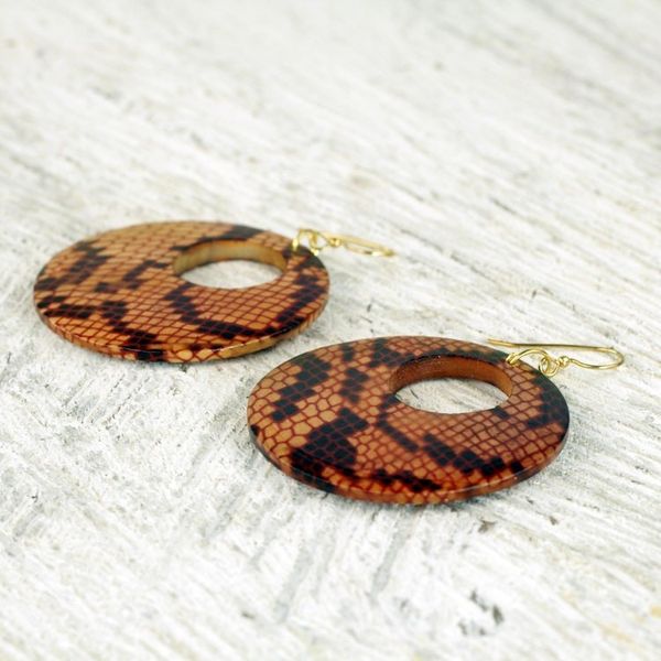 Alternate image for Sese Wood Snakeskin Motif Dangle Earrings from Ghana Anaconda