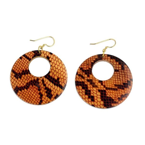 Alternate image for Sese Wood Snakeskin Motif Dangle Earrings from Ghana Anaconda