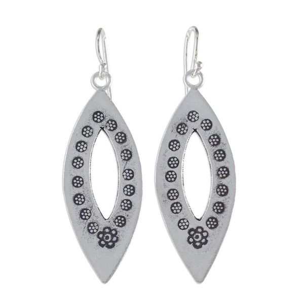 Alternate image for Elliptical Sterling Silver Dangle Earrings from Thailand Flower Eyes