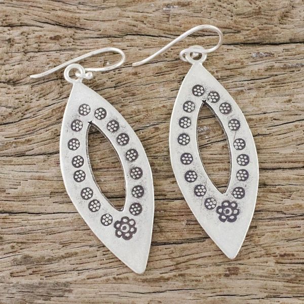 Alternate image for Elliptical Sterling Silver Dangle Earrings from Thailand Flower Eyes