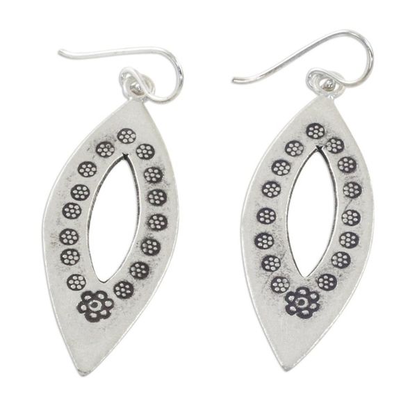 Alternate image for Elliptical Sterling Silver Dangle Earrings from Thailand Flower Eyes