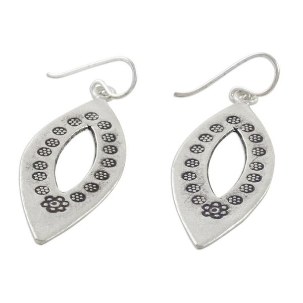 Alternate image for Elliptical Sterling Silver Dangle Earrings from Thailand Flower Eyes