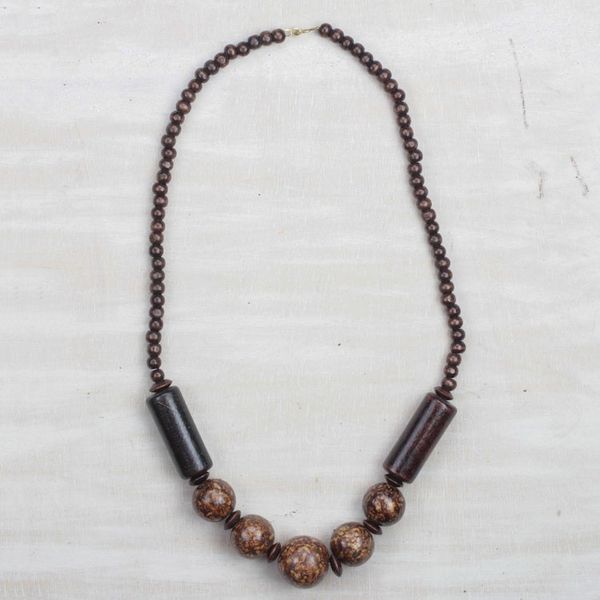 Alternate image for Brown Sese Wood Beaded Necklace from Ghana Coffee Beauty