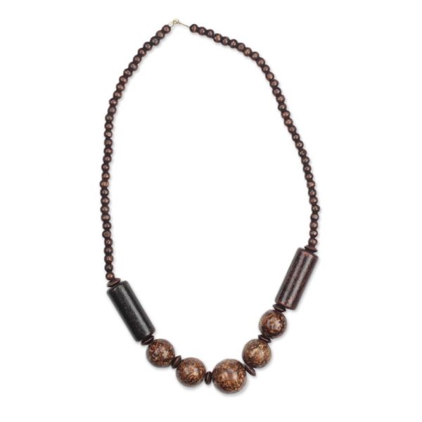 Alternate image for Brown Sese Wood Beaded Necklace from Ghana Coffee Beauty