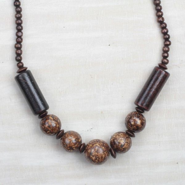 Alternate image for Brown Sese Wood Beaded Necklace from Ghana Coffee Beauty