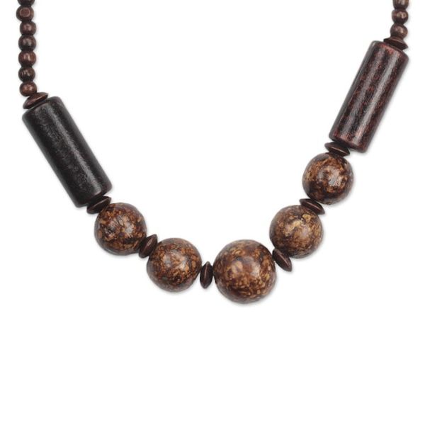 Alternate image for Brown Sese Wood Beaded Necklace from Ghana Coffee Beauty