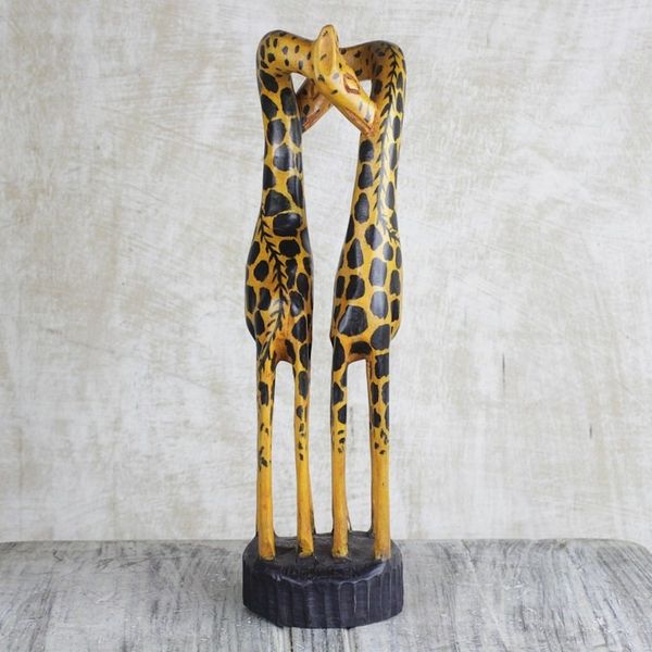 Alternate image for Hand Carved and Painted Kissing Giraffes Wood Sculpture Kissing Giraffes