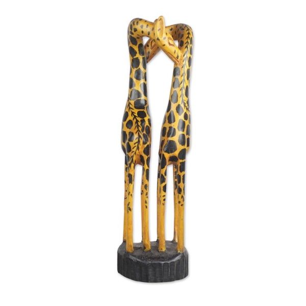 Alternate image for Hand Carved and Painted Kissing Giraffes Wood Sculpture Kissing Giraffes