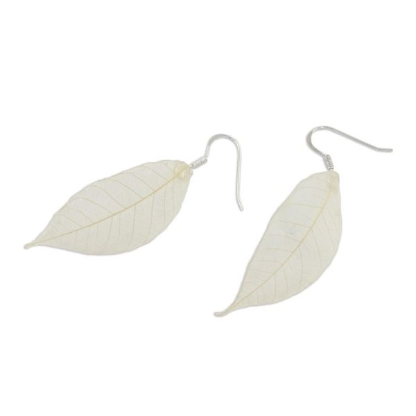 Alternate image for Natural Leaf Dangle Earrings in Straw from Thailand Stunning Nature in Straw