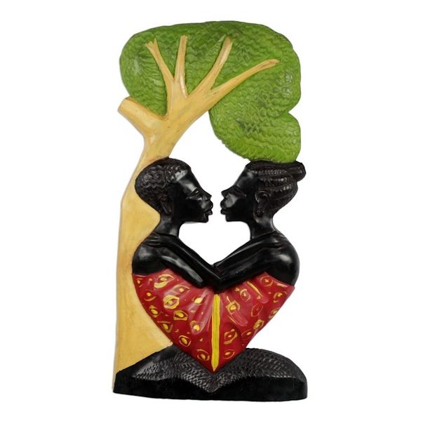 Alternate image for Hand Carved Sese Wood Wall Art Two Lovers Embracing Embracing Lovers