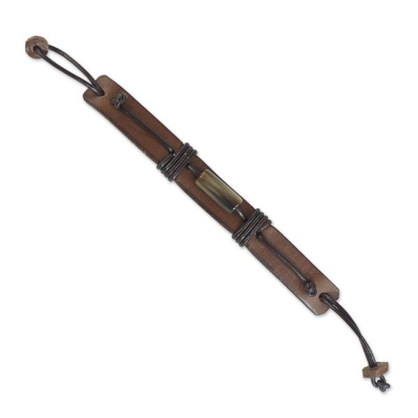 Alternate image for Mens Brown Leather Wristband Bracelet from Ghana Bound Strength in Brown