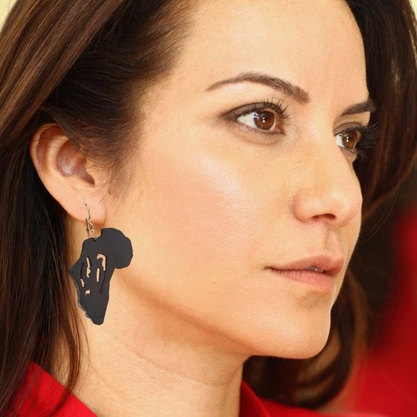 Alternate image for Handmade Ebony Wood Africa Map Dangle Earrings from Ghana Adinkra Africa